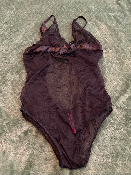 Seven Til Midnight Other - Seven Till Midnight Sheer Teddy Bodysuit Floral Lace Satin Bows Black One Size